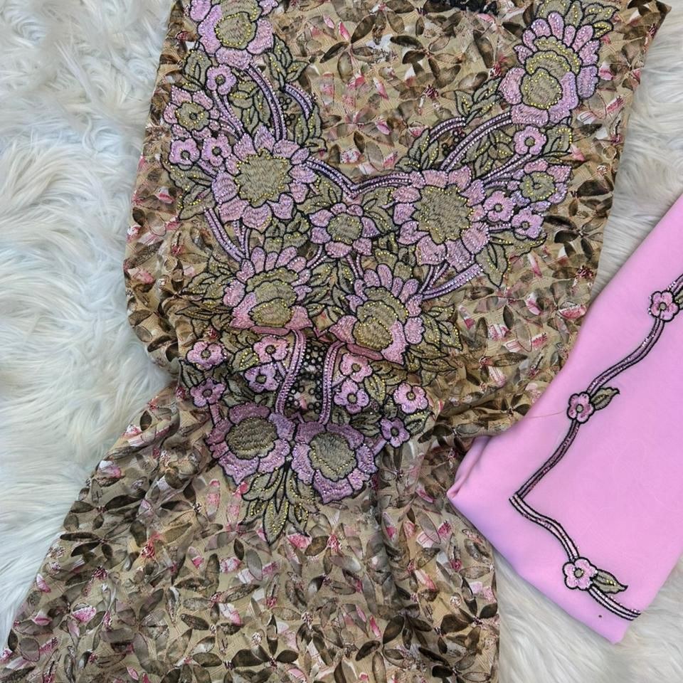 Gallery image for Silk mukhawwar embroidery with sheila served with stone