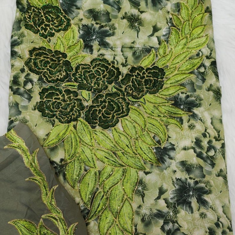 Silk embroidery flower designes with sheila served with stone